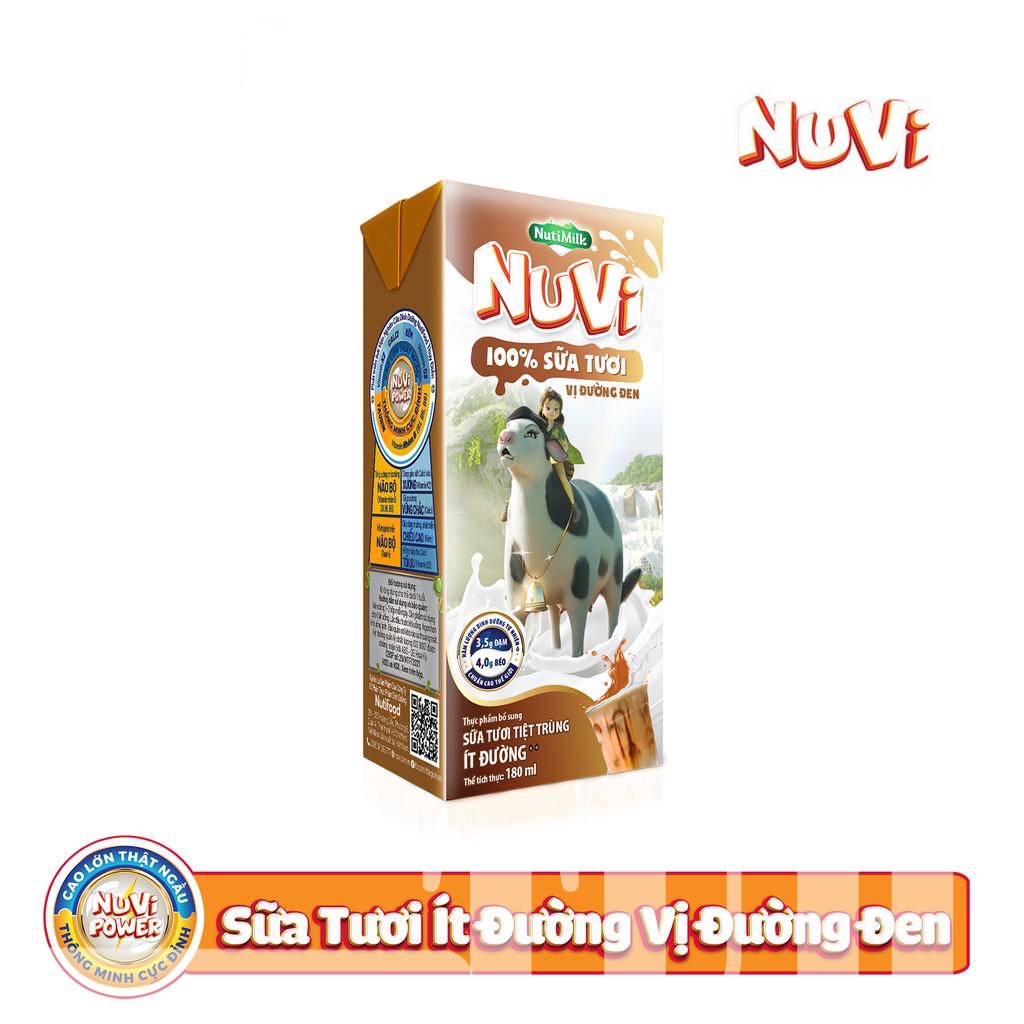 Thùng 12 Lốc Sữa Tươi Tiệt Trùng Nuvi Đường Đen Nutimilk 180ml-TUH