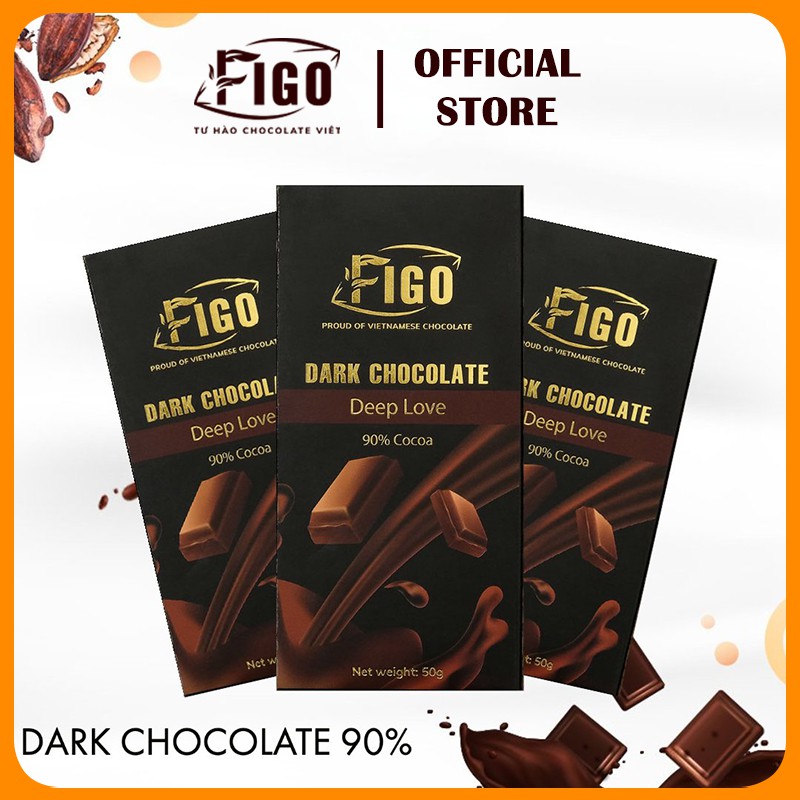 COMBO 3 Hộp Dark Chocolate 90% Cacao 50gr FIGO, Socola đen đắng 90% Cacao, ăn Giảm cân, ngăn ngừa bệnh, chất lượng