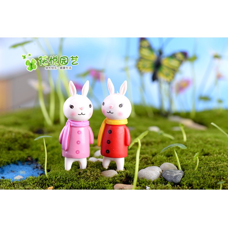 Combo 4 thỏ Line đeo khăn để trang trí tiểu cảnh, bonsai