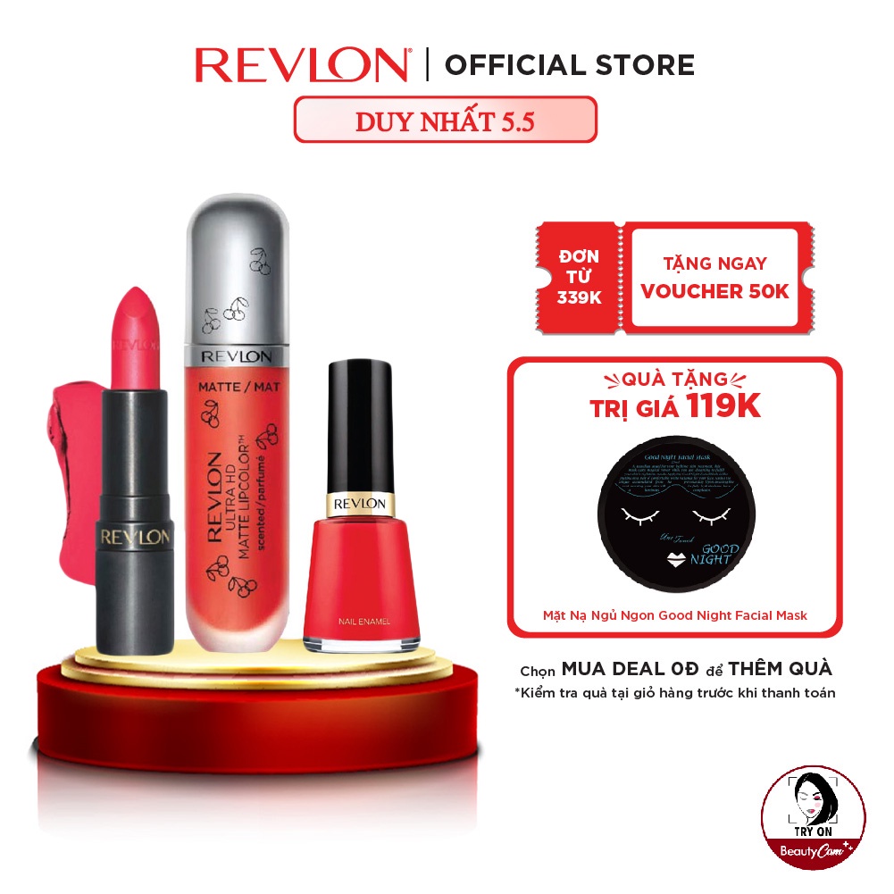 [Combo] Son Kem Lì Revlon Ultra HD Matte Cherry Reds + Son lì siêu mịn Super Lustrous™ + Sơn móng tay Nail Enamel