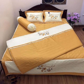Set Chăn Ga Cưới 7 Món Satin Cao Cấp