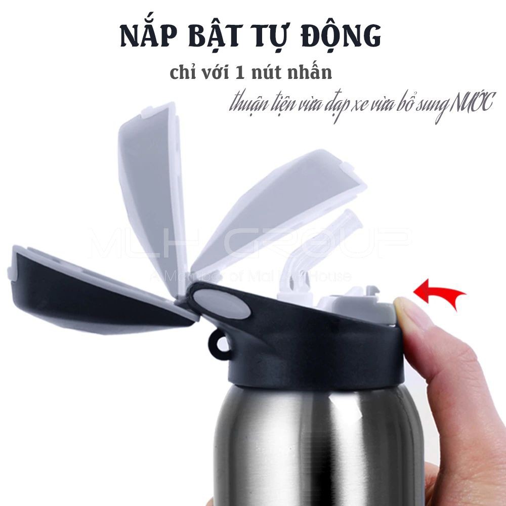 Bình Nước Xe Đạp Giữ Nhiệt Inox Không Gỉ 500ml Có Ống Hút MLH (không kèm giá đỡ) MLH