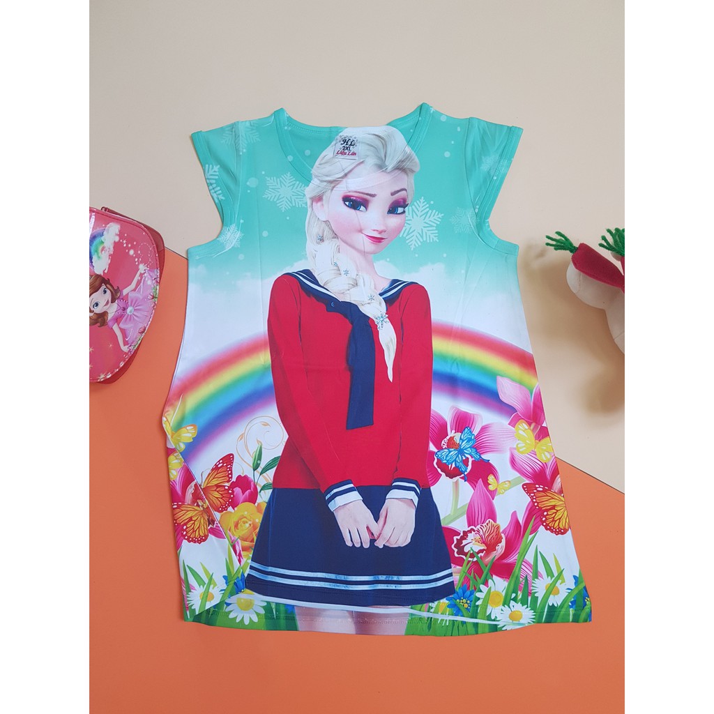 TE4-Đầm thun chữ A- in 3D hình công chúa Elsa-Anna -BUM SHOP