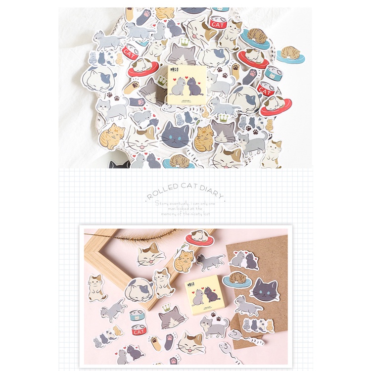Hộp 45 Miếng Dán Hình Mèo Trang Trí Nhật Ký