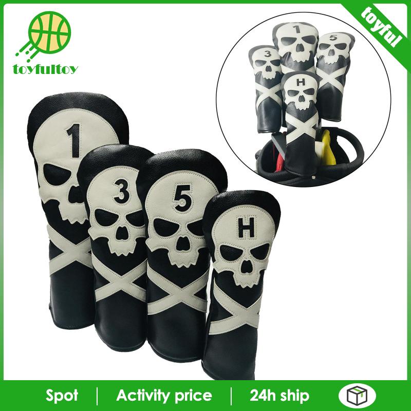 Set 4 Vỏ Bọc Đầu Gậy Đánh Golf Bằng Gỗ Hình Đầu Lâu