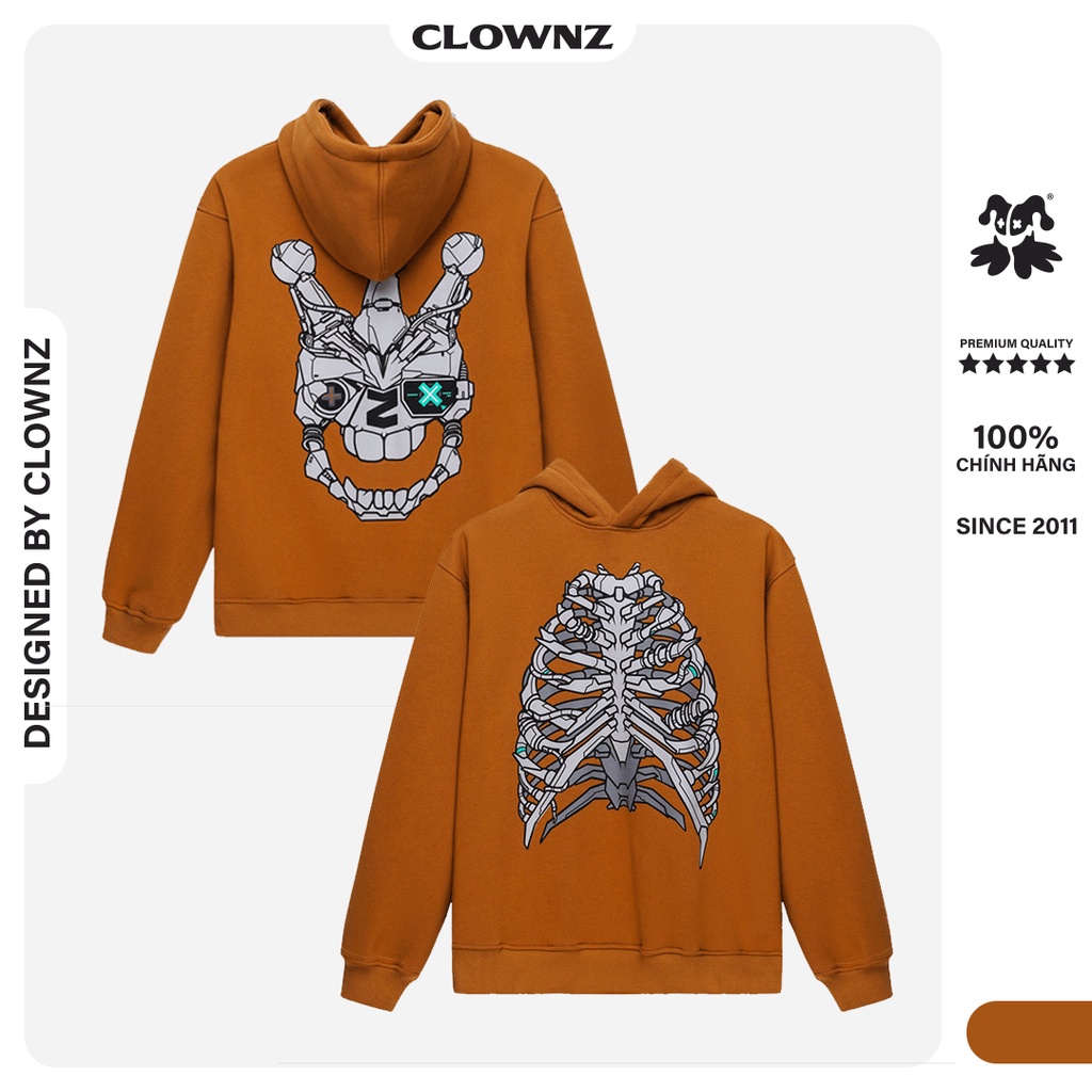 Áo khoác hoodie basic local brand Clownz Cyber Skull nỉ bông có mũ unisex nam nữ form rộng