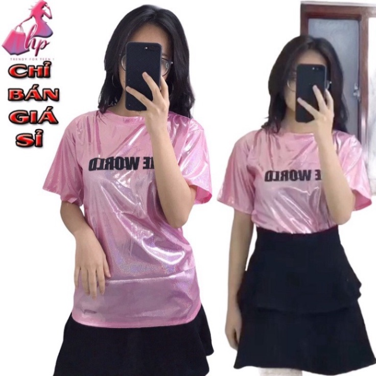 [XẢ LỖ]Áo Thun Nhũ Unisex Nữ Kim Tuyến Quảng Châu In Chữ Siêu Thời Trang 2020 - Hàng Có Sẵn May Kĩ Chất Lượn