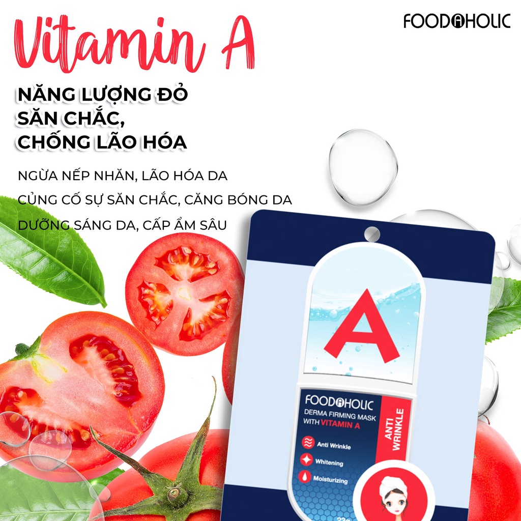 Combo 10 Mặt nạ tinh chất Vitamin A nâng cơ, chống lão hoá Foodaholic Derma Firming Mask With Vitamin A 23g x10