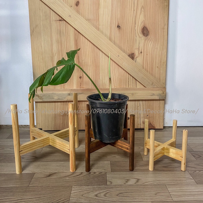 Kệ gỗ để cây cảnh trang trí trong nhà chân tròn nhiều kích thước sơn phủ chống thấm ẩm mốc CCG03