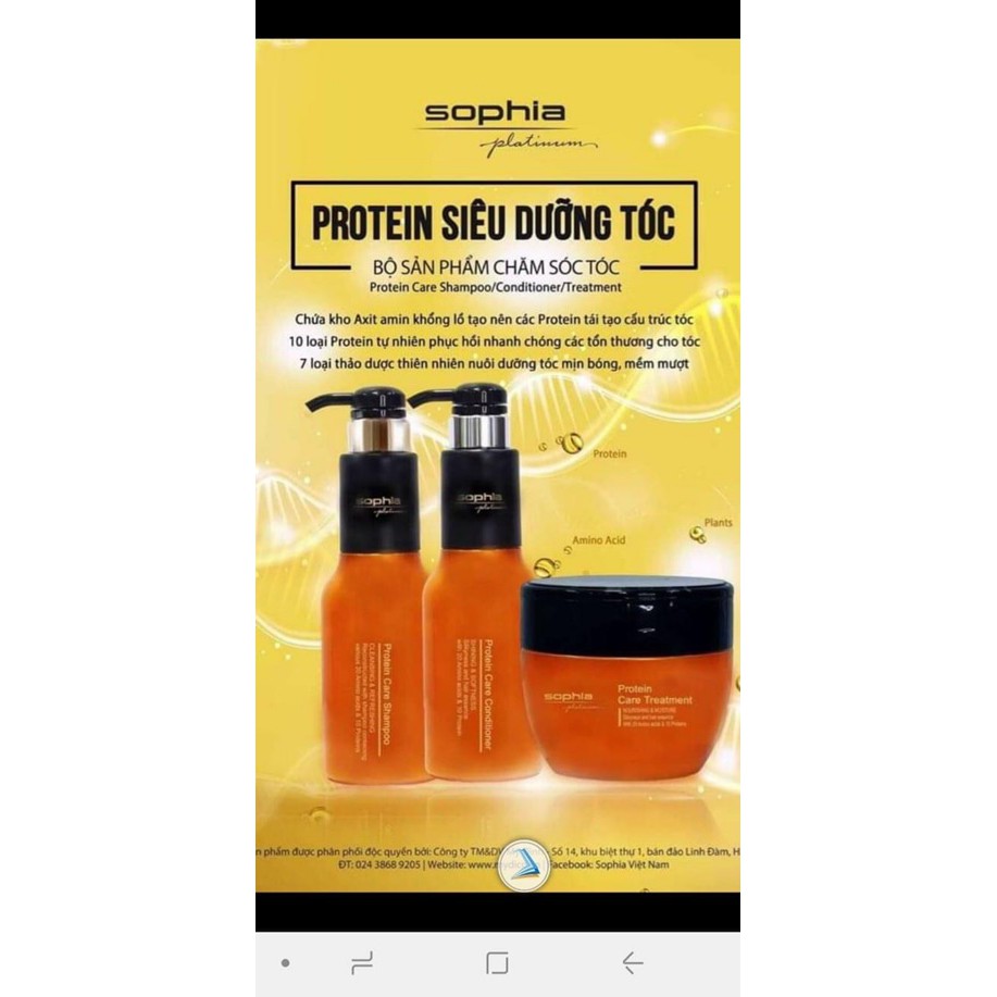 Dầu hấp ủ tóc Sophia Platinum Protein siêu dưỡng tóc, siêu tái tạo, giúp tóc phục hồi tự nhiên từ sâu bên trong 1000ml