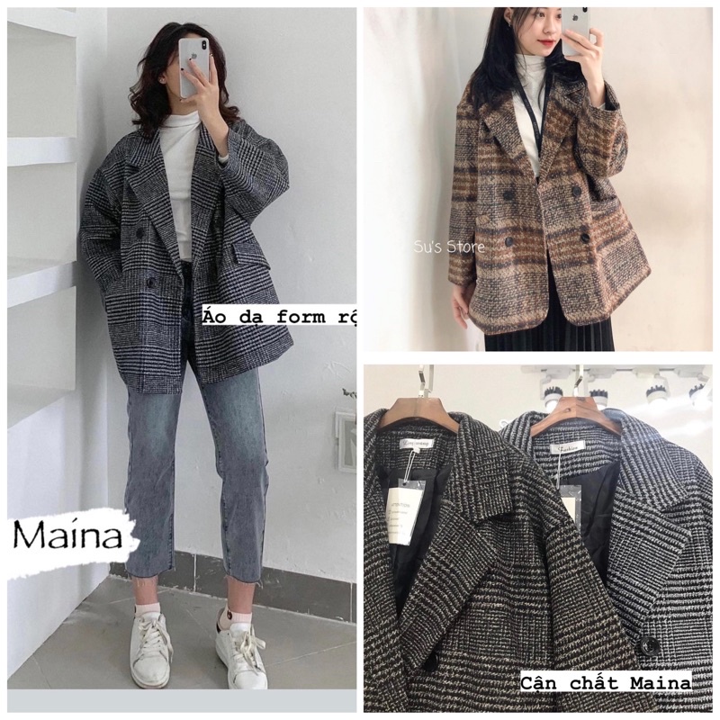 [ ẢNH THẬT/ SẴN] Áo khoác dạ kẻ 2 lớp