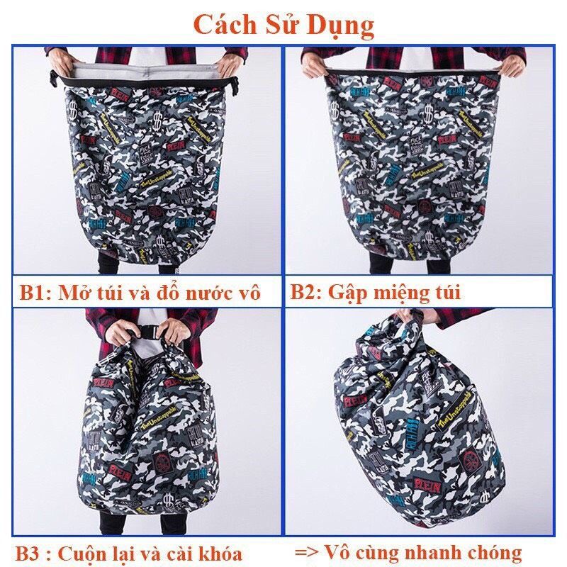 Túi đựng đồ chất vải rằn ri, dày dặn và chống thấm nước, có 3 kích thước để lựa chọn, gấp gọn dễ dàng