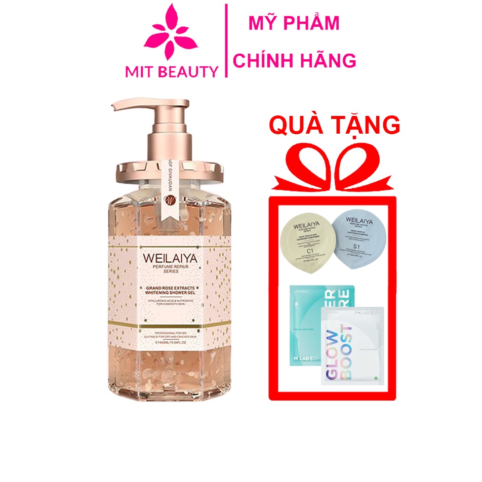 Sữa tắm Weilaiya chính hãng cánh hoa hồng Damask 450ml Mit Beauty hương nước hoa quyến rũ trắng hồng tự nhiên