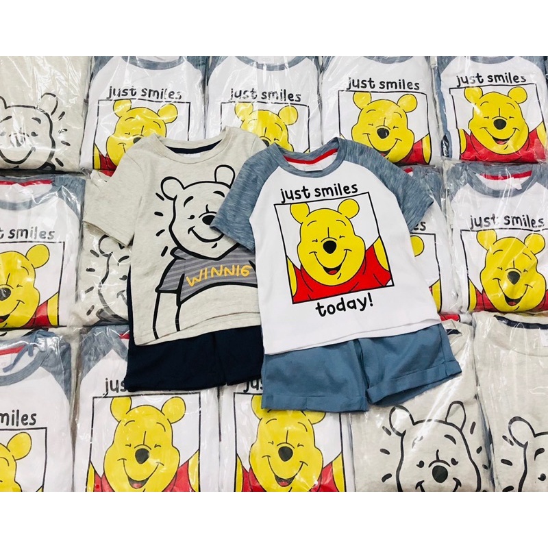 Set 2 bộ cotton cộc tay gấu pooh cho bé trai