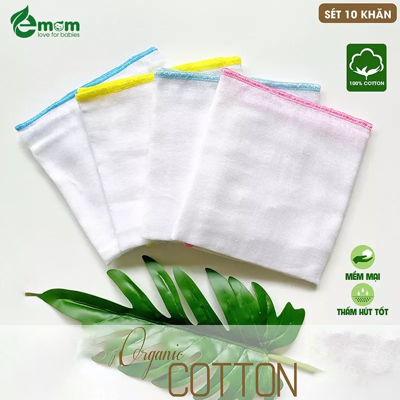 [SET 10 CHIẾC] Khăn Sữa Xô Cao Cấp EMOM 2 Lớp Cotton Tiện Lợi - 1 Bịch