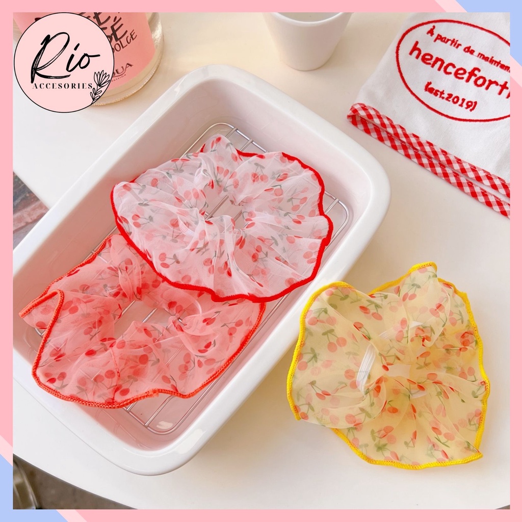 Dây cột tóc vải scrunchies quả cherry phiên bản Hàn Quốc siêu dễ thương DCR