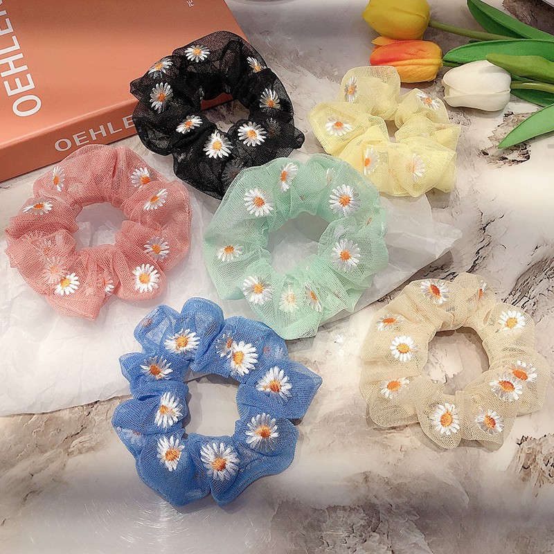 Dây buộc tóc thêu họa tiết hoa cúc đáng yêu