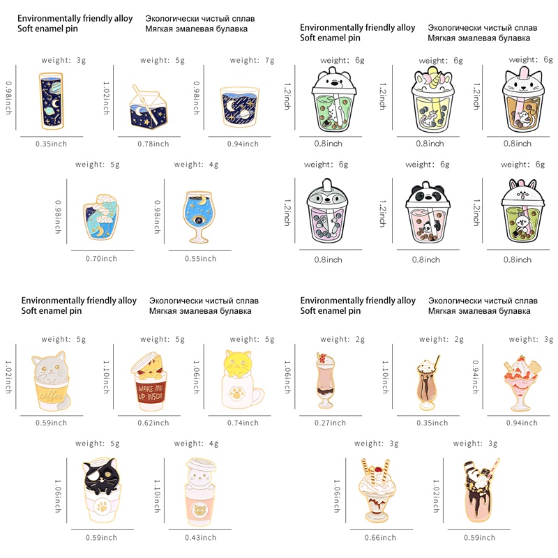Ghim Cài Áo Hình Ly Trà Sữa Trân Châu / Gấu / Kem / Mèo Bằng Hợp Kim Tráng Men