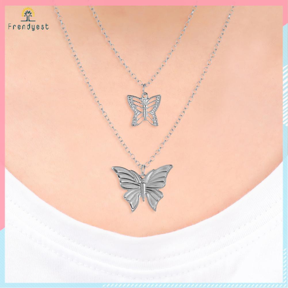 Dây chuyền Choker dài 2 lớp mặt hình bướm thiết kế rỗng thời trang cho nữ