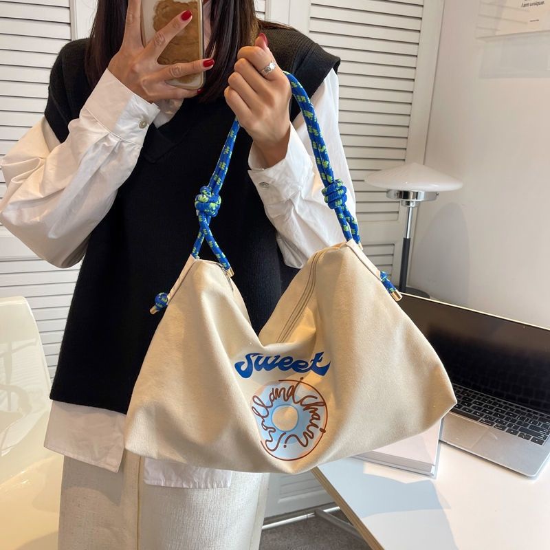 Túi Tote Đeo Vai Vải Canvas Cỡ Lớn Thêu Họa Tiết Thời Trang 2022