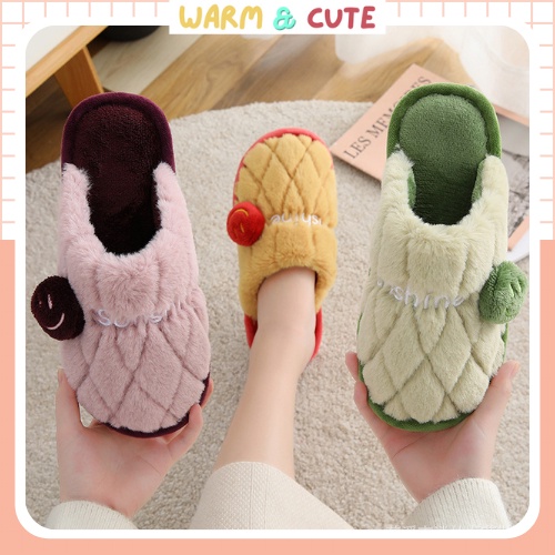 Dép bông dứa mặt cười nam nữ đi trong nhà, văn phòng Warm&amp;Cute DA18