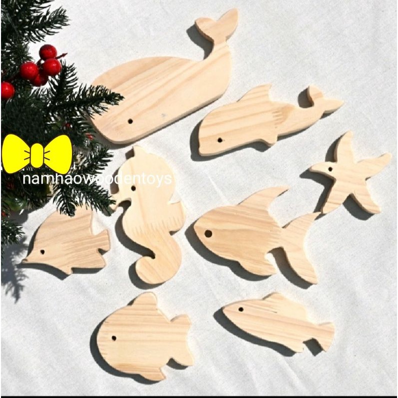 combo 8 con bộ sinh vật dưới biển gỗ 🐋 bé thỏa sức sáng tạo decor