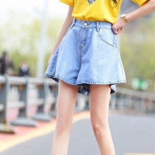 Quần shorts cạp cao ống xòe, quần shorts jeans kiểu dáng dễ thương_c31