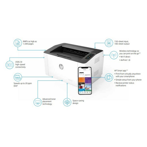 Máy in HP Laser 107w (4ZB78A) - Hàng Chính Hãng