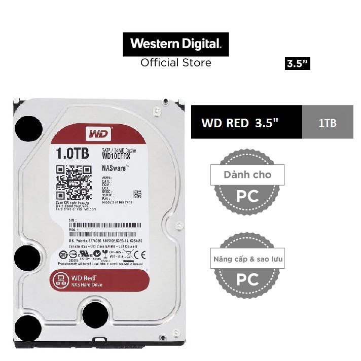 Ổ cứng gắn trong desktop Western Digital WD Red 1TB, 3.5, SATA 3 - WD10EFRX