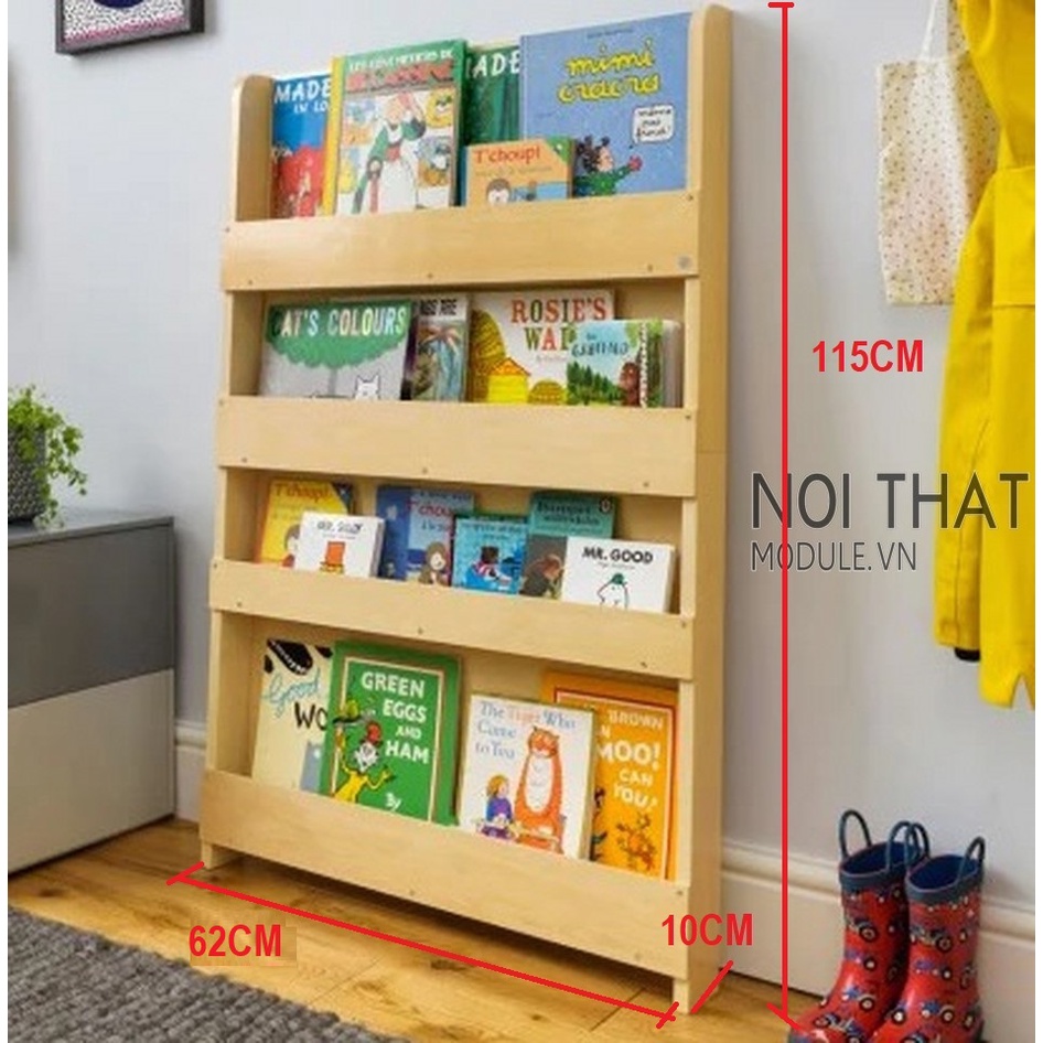 Kệ sách cho trường mầm non montessori, kệ sách cho bé 4 tầng