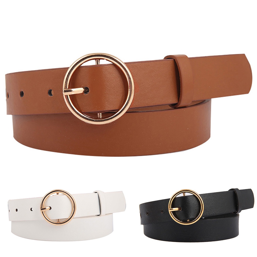 Thắt lưng da khóa kim loại tròn phong cách vintage dành cho nữ