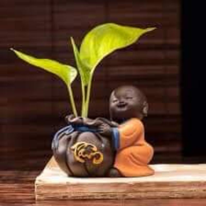 Tượng chú tiểu trồng cây phong thủy - chữ Tâm