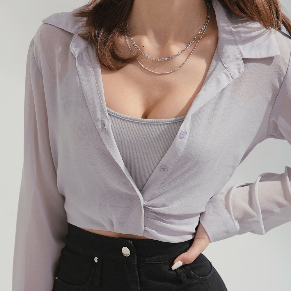 Set áo sơ mi dáng ngắn xuyên thấu kèm áo 2 dây nữ Air Space 2210121021