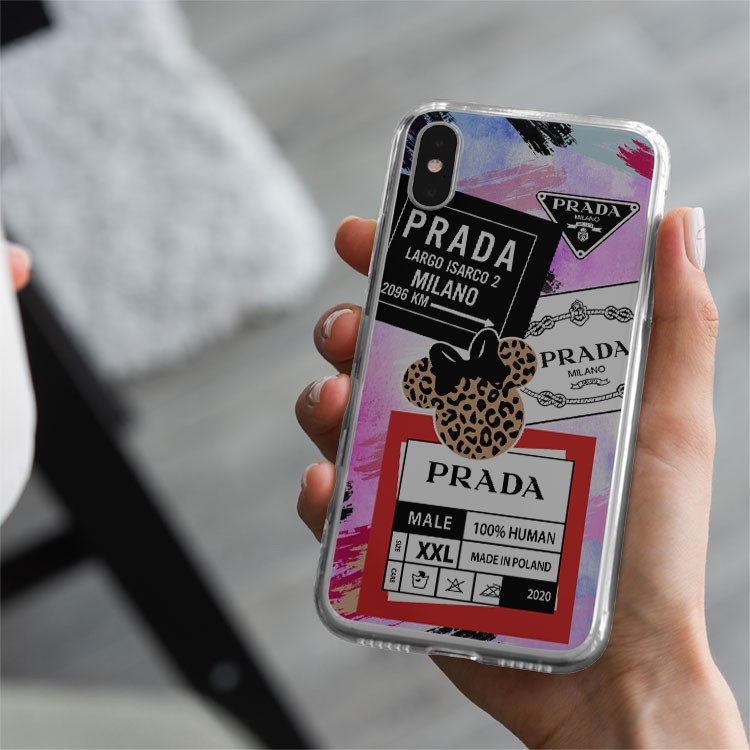 Ốp kính Silicone dẻo hình logo Prada chống trơn riêng chỉ Iphone JC20200800076