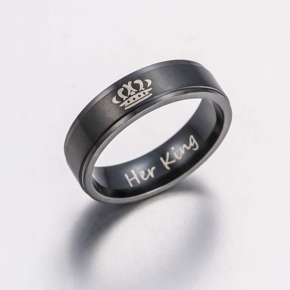 Nhẫn Đôi Bằng Thép Không Gỉ Khắc Chữ His Queen / Her King Phong Cách Hàn Quốc