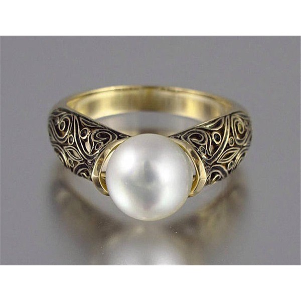 Nhẫn mạ vàng 14k đính ngọc trai nhân tạo phong cách retro cá tính