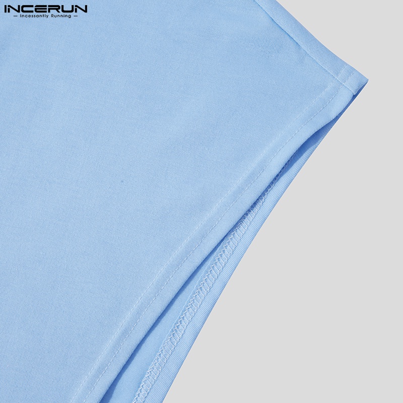 INCERUN Áo Thun Tay Ngắn Dáng Rộng Màu Trơn 3 Màu Sắc Đa Dạng Hợp Thời Trang Cho Nam