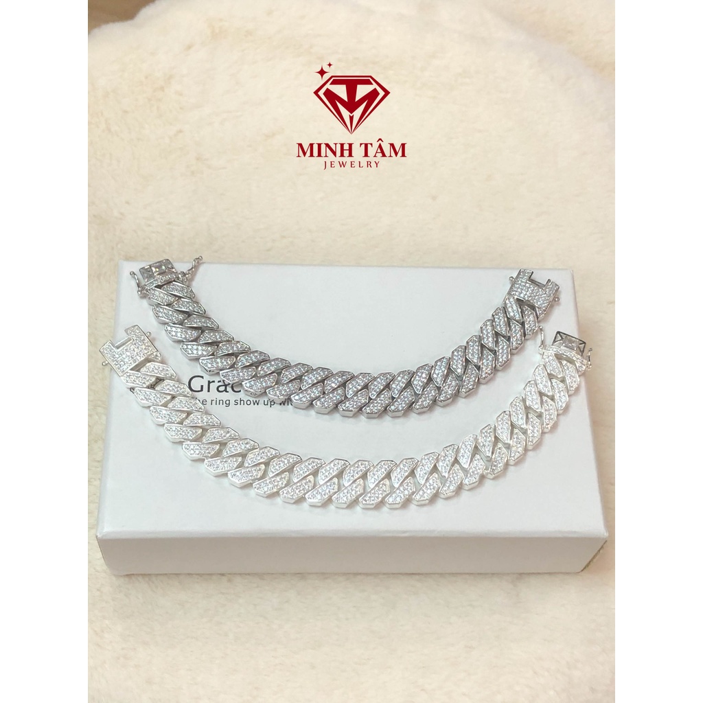 Lắc tay Cuban bạc 950,Vòng tay Cuban bạc nam mắt xích vuông-Minh Tâm Jewelry