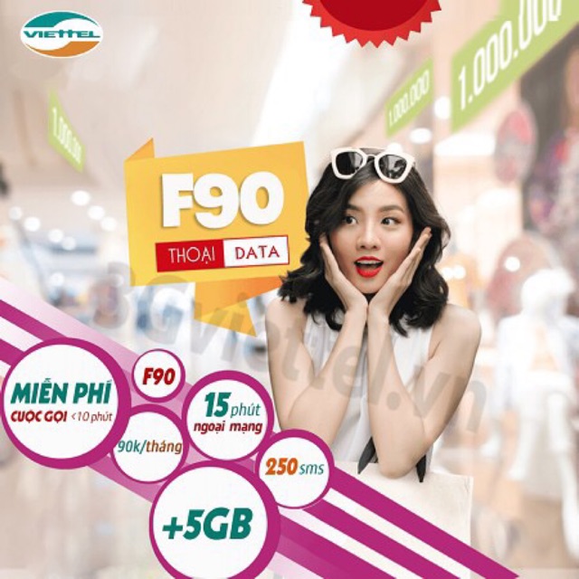 Sim 4G Viettel F90 miễn phí gọi nội mạng, 15 phút liên mạng, 5gb data tháng