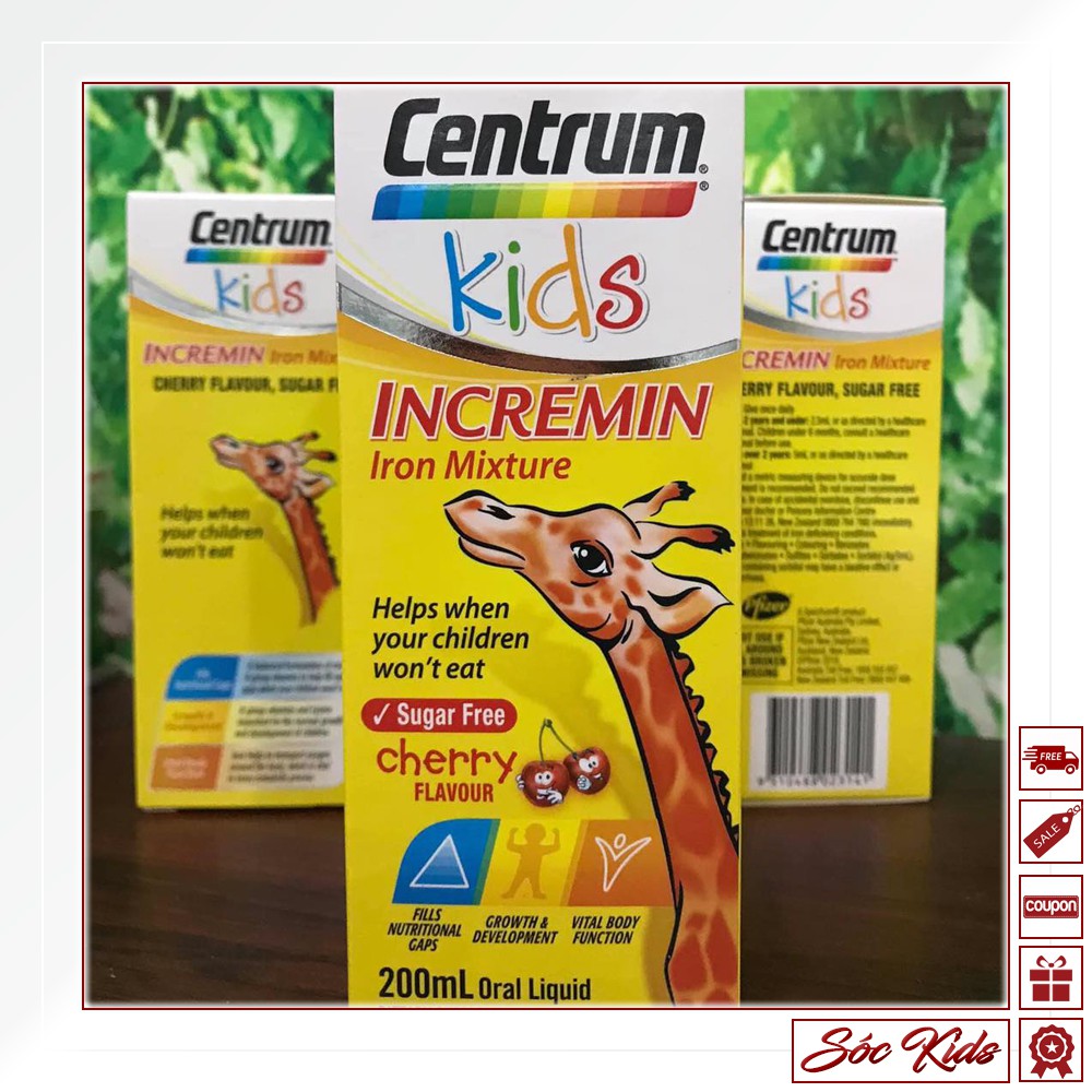 [ÚC] Centrum Kids Incremin Iron Mixture Cherry Flavour Cho Trẻ Biếng Ăn [DATE 2022 - MẪU MỚI - CHAI 200 ML | SÓC KIDS]