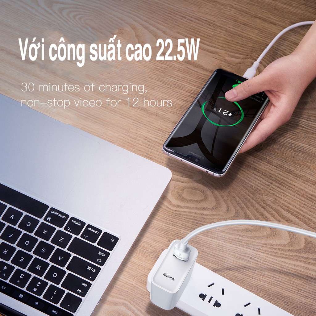 Củ sạc Nhanh Baseus Super Speed Charge sạc nhanh 5A công suất 22.5W  CN gập gọn bảo vệ quá dòng cho Huawei ịPhone