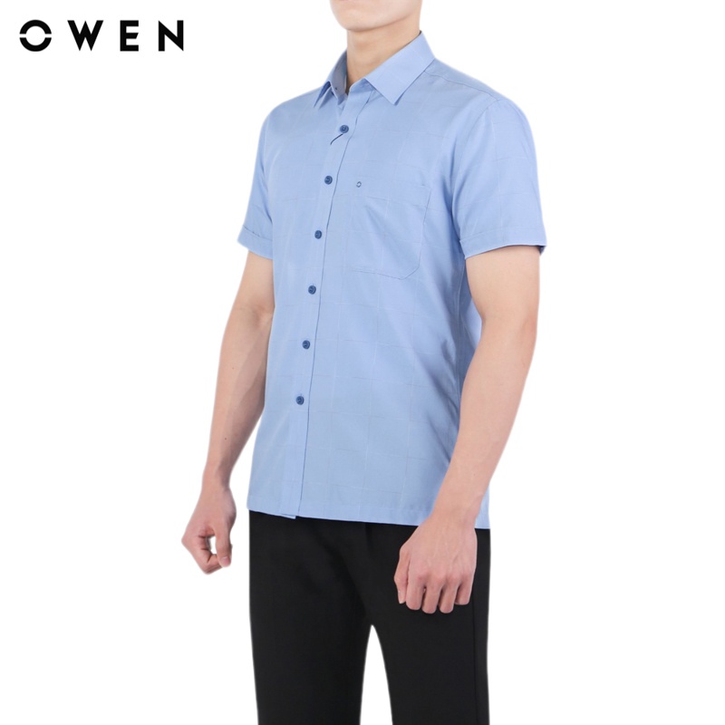 Áo sơ mi ngắn tay Nam Owen  Bạc hà Body Fit màu Xanh - BA220401NT
