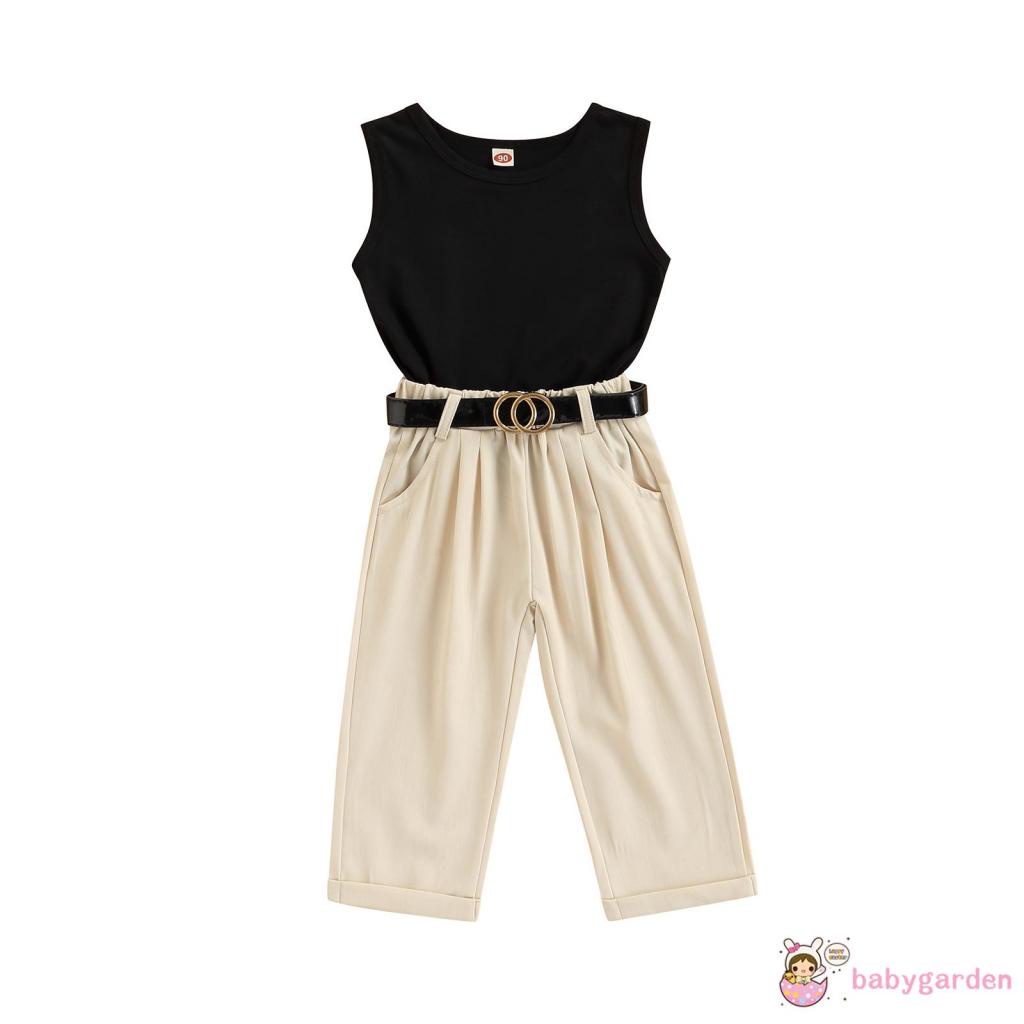 Set Đồ Mùa Hè 3 Món Gồm Áo Ba Lỗ Cổ Tròn + Quần Có Túi Cho Bé Gái 1-9 Tuổi