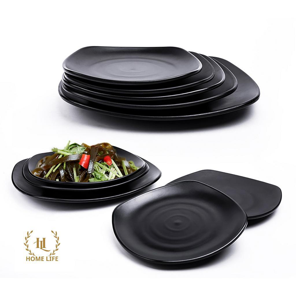 ĐĨA LJP | ĐĨA ĐEN MỜ SIÊU BỀN - CHỐNG CHÁY - CHỐNG BÁM BẨN - CHẤT LIỆU MELAMINE A5 | ĐĨA MELAMINE ĐEN NHÁM TRÒN CÓ GÂN