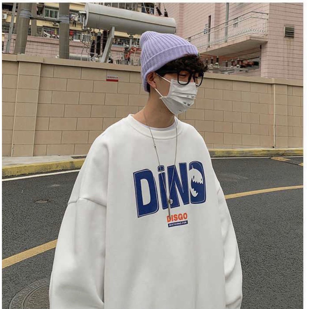 ÁO SWEATER,ÁO NỈ IN HÌNH CHỮ DINO TRƯỚC NGỰC NAM NỮ MẶC CỰC CHẤT