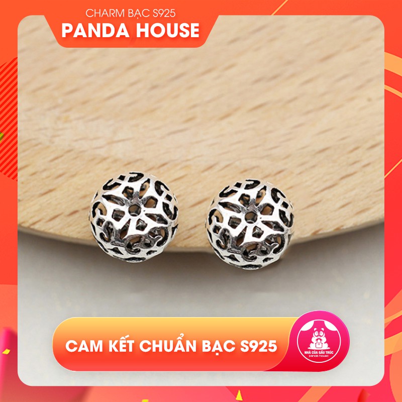 Charm bạc s925 hình trụ họa tiết hoa văn xỏ ngang (bạc thái) - Panda House