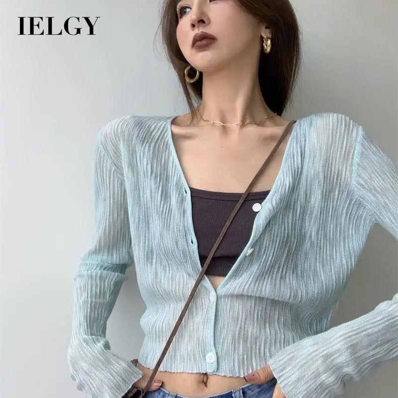 Áo khoác cardigan IELGY mỏng tay dài cổ chữ V chống nắng thời trang cho nữ
