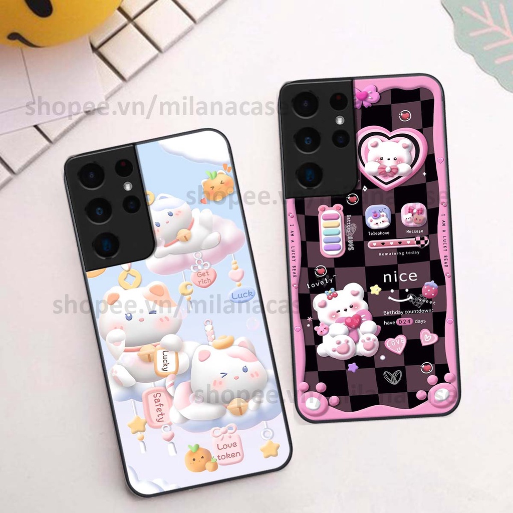 Ốp Samsung S21 Ultra hình đồng hồ icon gấu mèo cute cực dễ thương ngộ nghĩnh