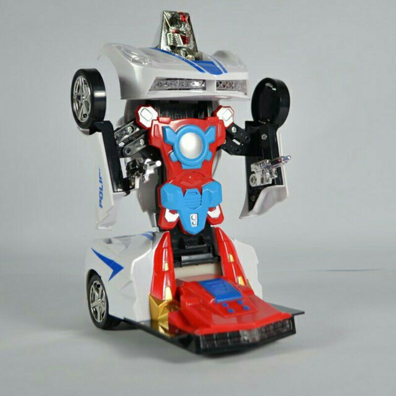 Xe Cảnh Sát Biến Hình Siêu Nhân- Ô Tô Biến Hình Robot Chạy Pin Có Đèn Nhạc ( Tặng Kèm 3 Viên Pin AA)