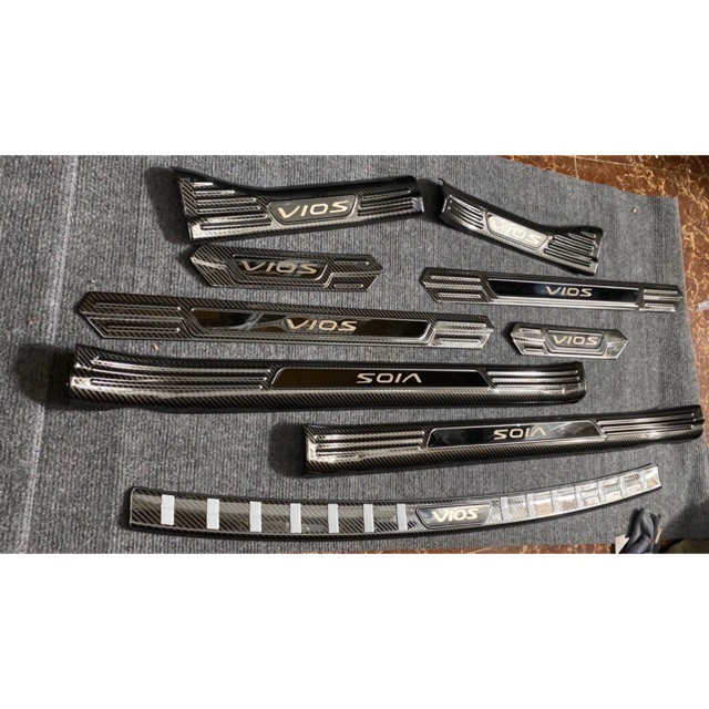 Trọn bộ ốp bậc cửa, bậc cốp Vios 2019-2021 mẫu Vân cacbon